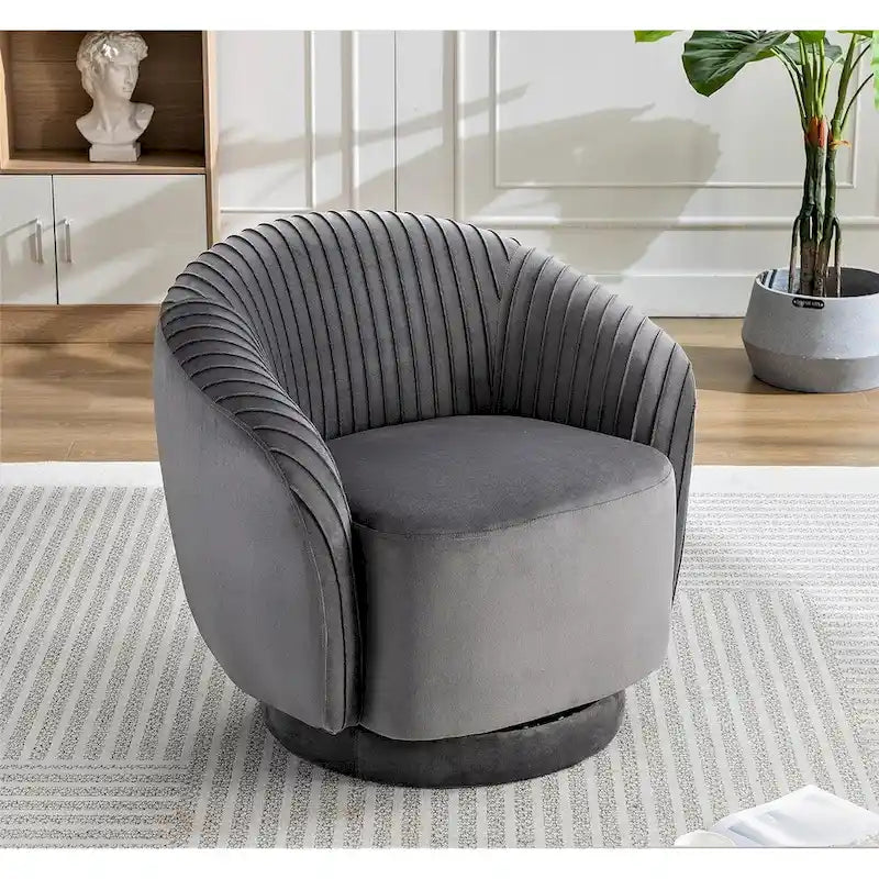 Fauteuil baril pivotant en velours contemporain avec rotation à 360°