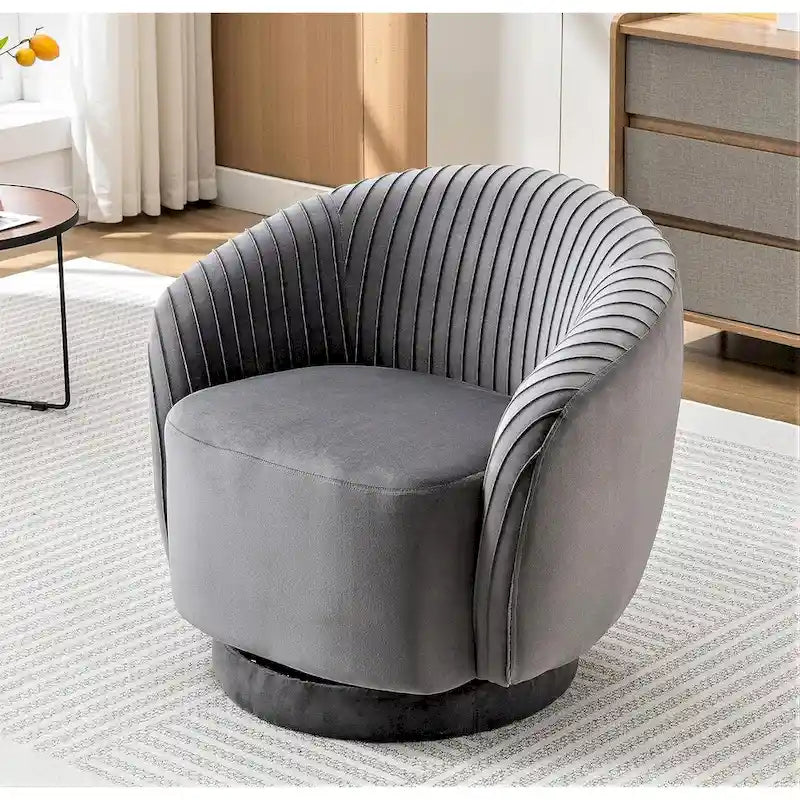 Fauteuil baril pivotant en velours contemporain avec rotation à 360°