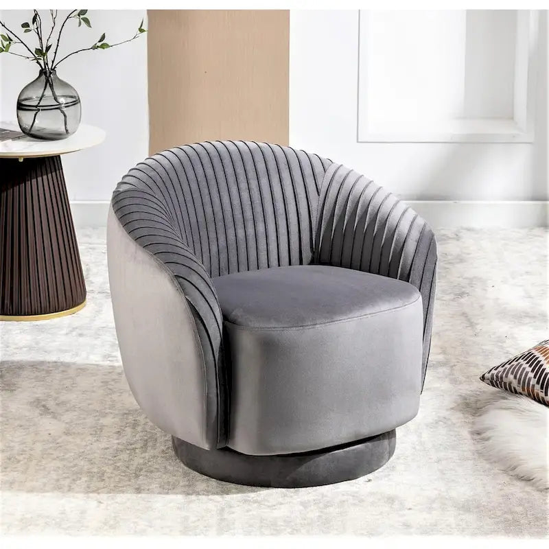 Fauteuil baril pivotant en velours contemporain avec rotation à 360°