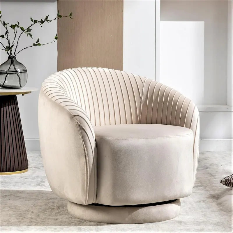 Fauteuil baril pivotant en velours contemporain avec rotation à 360°