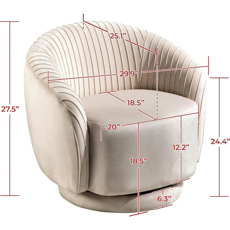 Fauteuil baril pivotant en velours contemporain avec rotation à 360°