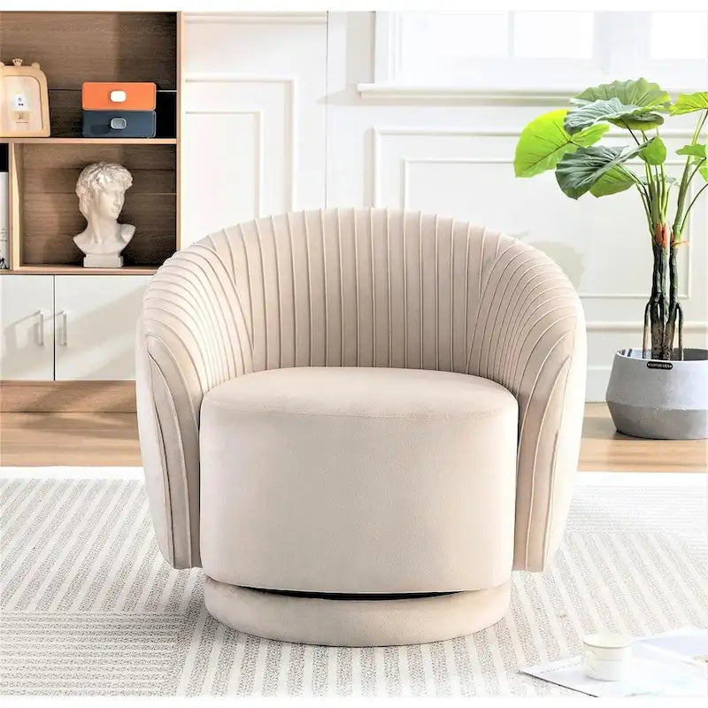 Fauteuil baril pivotant en velours contemporain avec rotation à 360°