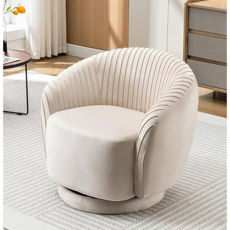 Fauteuil baril pivotant en velours contemporain avec rotation à 360°