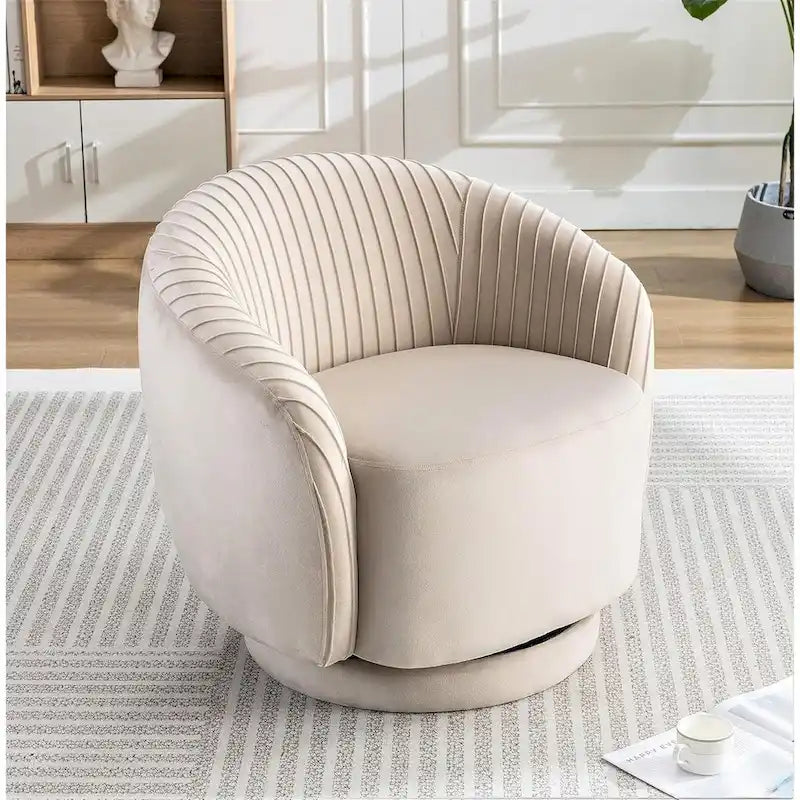 Fauteuil baril pivotant en velours contemporain avec rotation à 360°