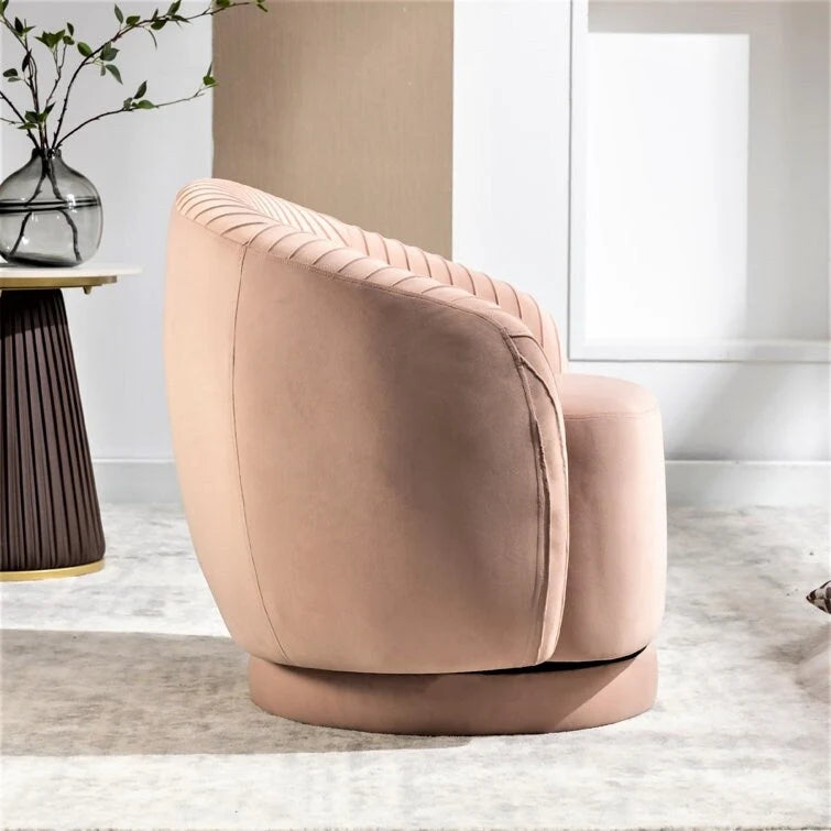 Fauteuil baril pivotant en velours contemporain avec rotation à 360°
