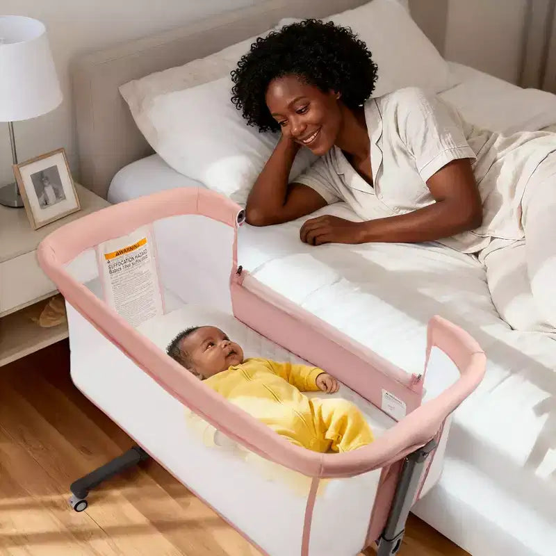 Baby Bassinet with Wheels â€?Beige / Gray / Pink, Bedside Sleeper, for 1 Baby