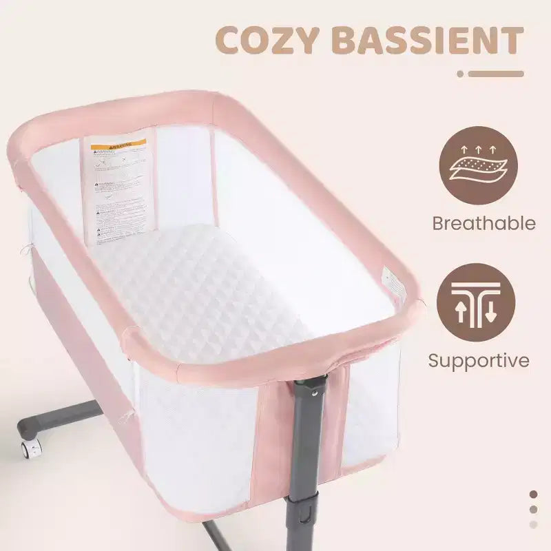 Baby Bassinet with Wheels â€?Beige / Gray / Pink, Bedside Sleeper, for 1 Baby