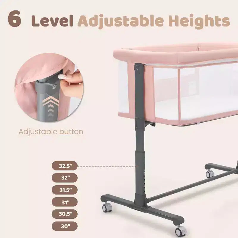 Baby Bassinet with Wheels â€?Beige / Gray / Pink, Bedside Sleeper, for 1 Baby