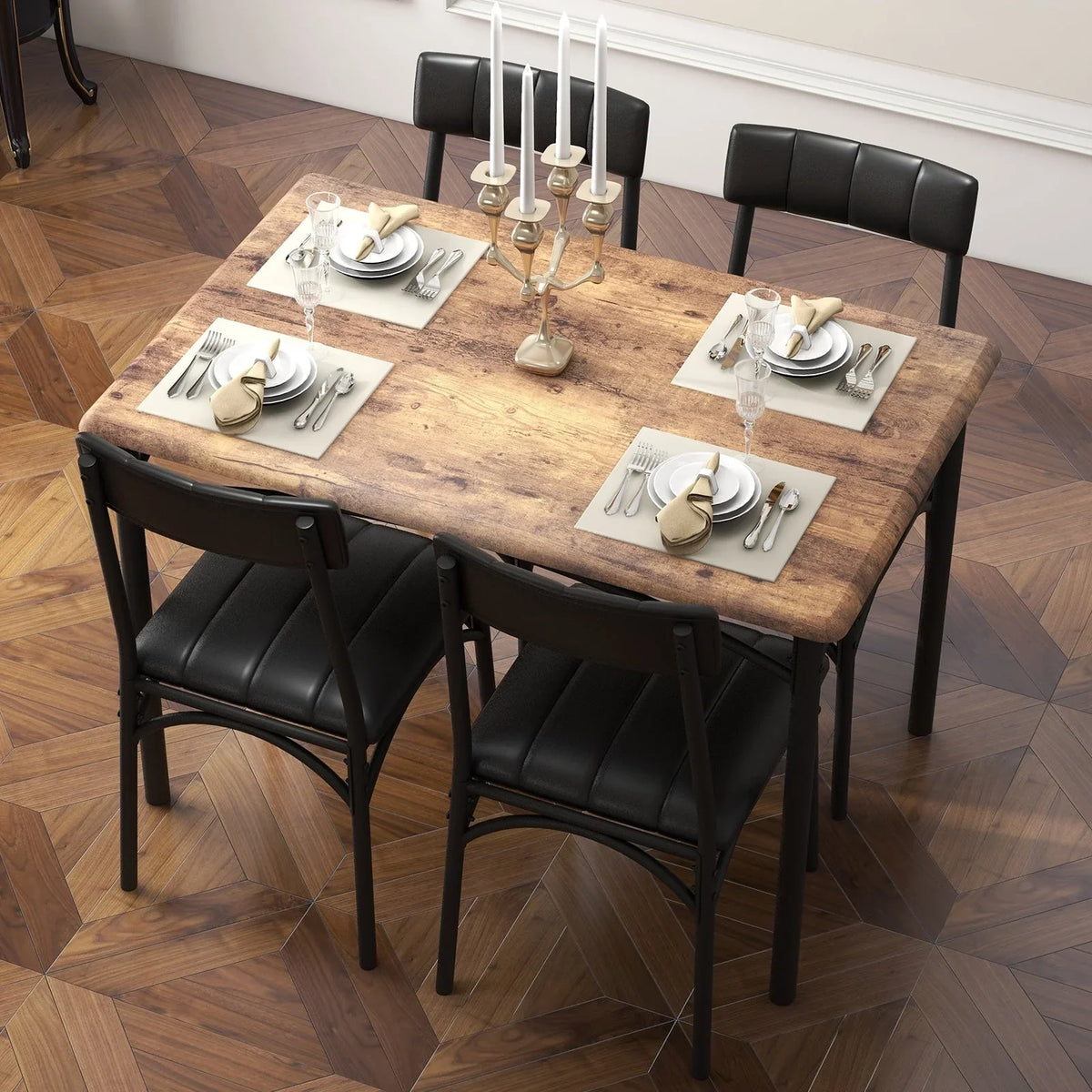 Rectangular Dining Table Set for 4 with Upholstered Chairs