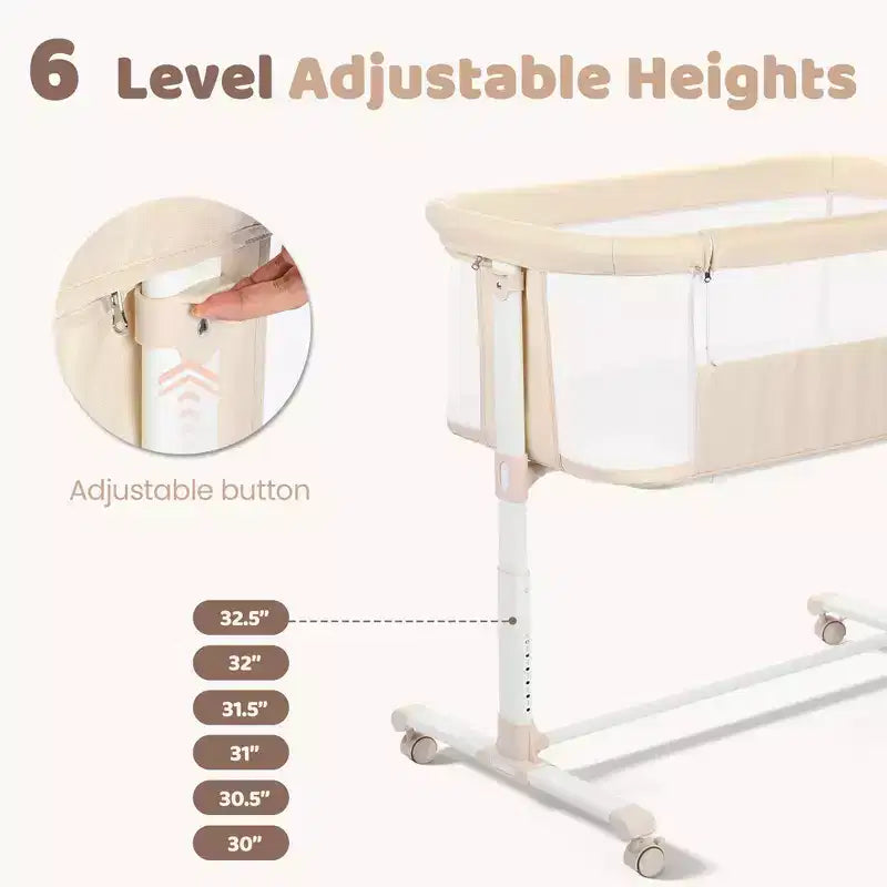 Baby Bassinet with Wheels â€?Beige / Gray / Pink, Bedside Sleeper, for 1 Baby