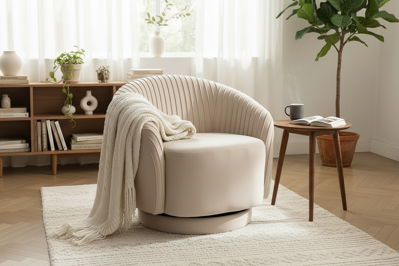 Contemporary Velvet Swivel Barrel Chair - No Sofa