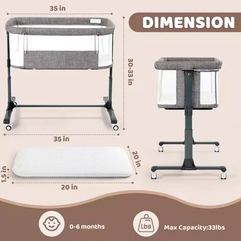 Baby Bassinet with Wheels â€?Beige / Gray / Pink, Bedside Sleeper, for 1 Baby