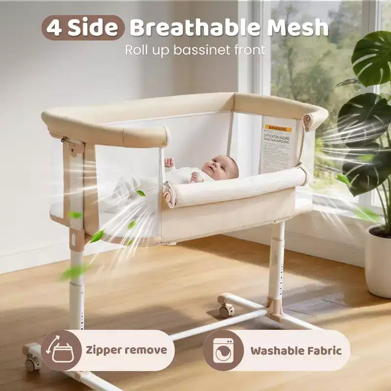 Baby Bassinet with Wheels â€?Beige / Gray / Pink, Bedside Sleeper, for 1 Baby