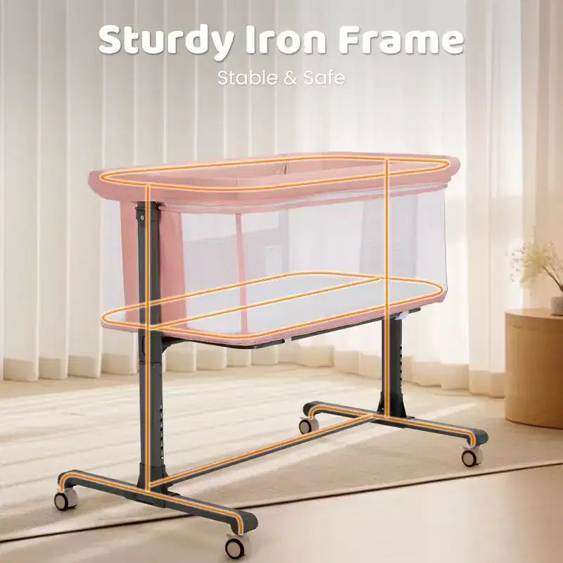 Baby Bassinet with Wheels â€?Beige / Gray / Pink, Bedside Sleeper, for 1 Baby